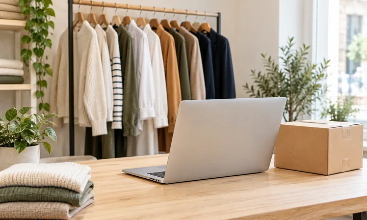 Un ordinateur portable et une commande préparée dans une boutique en ligne.