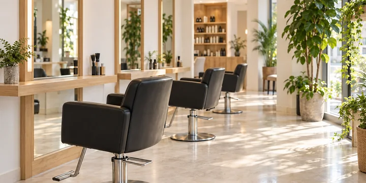 Un espace de salon prêt pour un prochain rendez-vous.