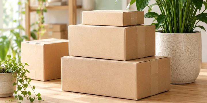 Des cartons de commande préparés pour leur expédition.