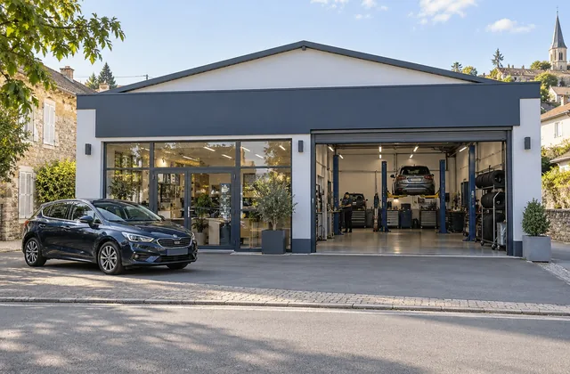 Façade d’un atelier automobile de proximité.