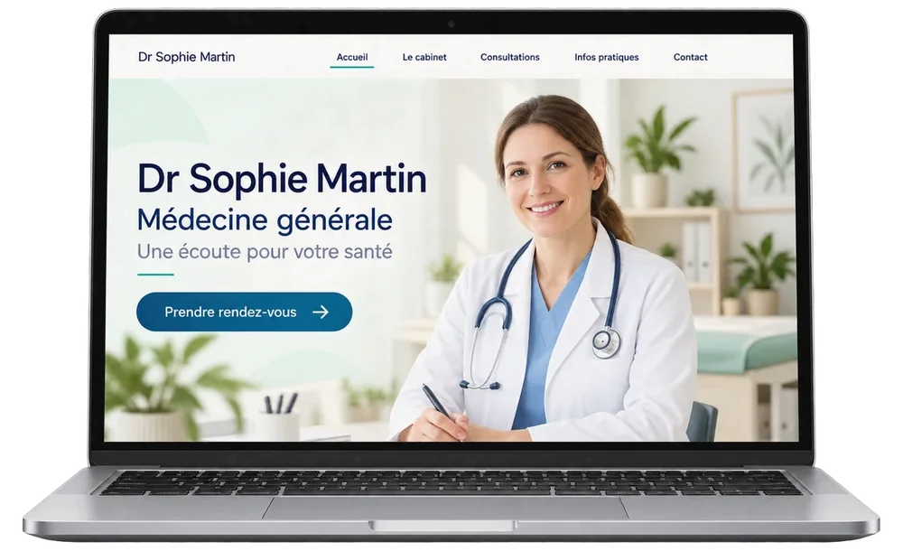 Exemple de site médical présentant le cabinet et un bouton de rendez-vous.