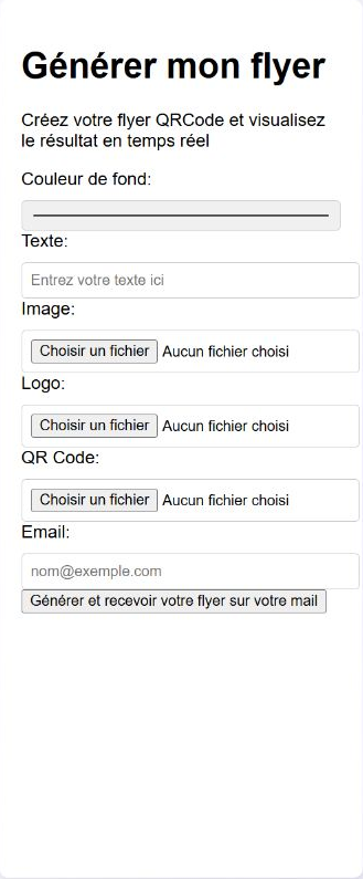 Capture de l’éditeur existant : couleur, texte, image, logo, image du QR code et adresse email.