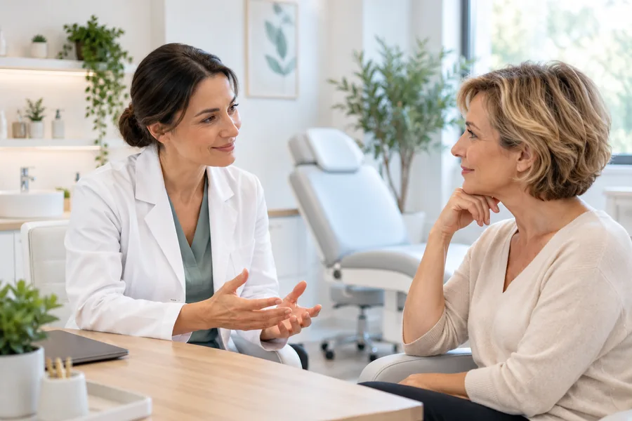 Consultation dans un cabinet de médecine esthétique.
