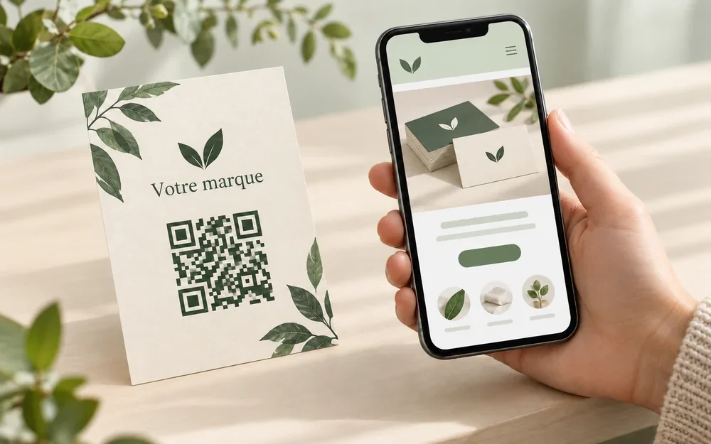 Une carte imprimée et un smartphone illustrent le passage vers un parcours en ligne.