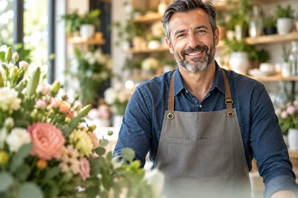 Commerçant dans sa boutique de fleurs