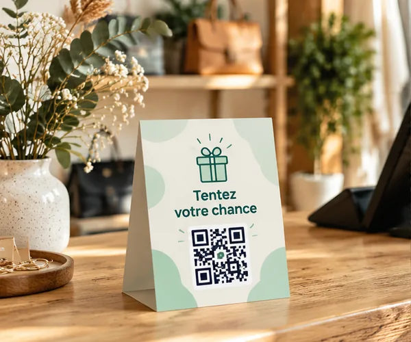 Invitation à jouer par QR code au comptoir.