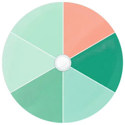 Roue cadeaux illustrative aux couleurs mint et corail.