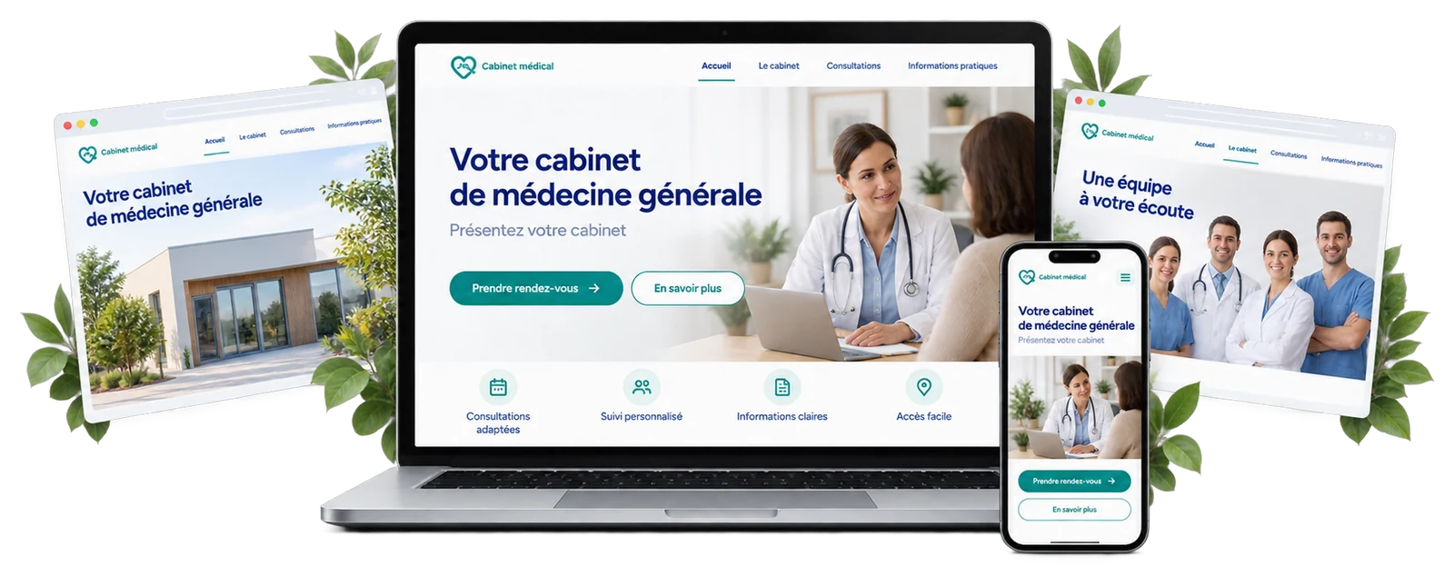 Proposition de site médical sur ordinateur et téléphone, avec deux propositions de sites complémentaires