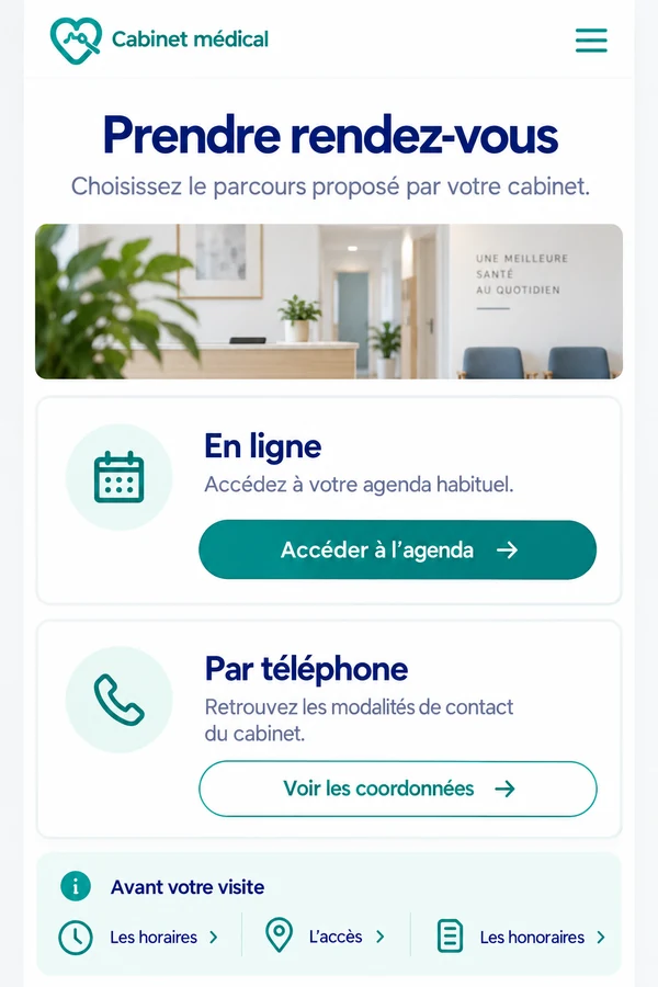 Écran mobile de prise de rendez-vous du même cabinet médical