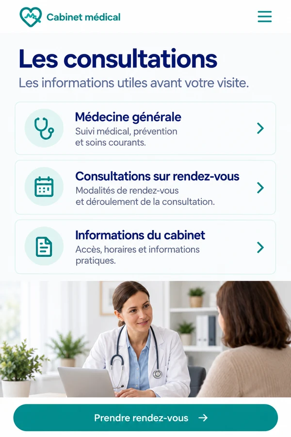 Écran mobile des consultations du même cabinet médical