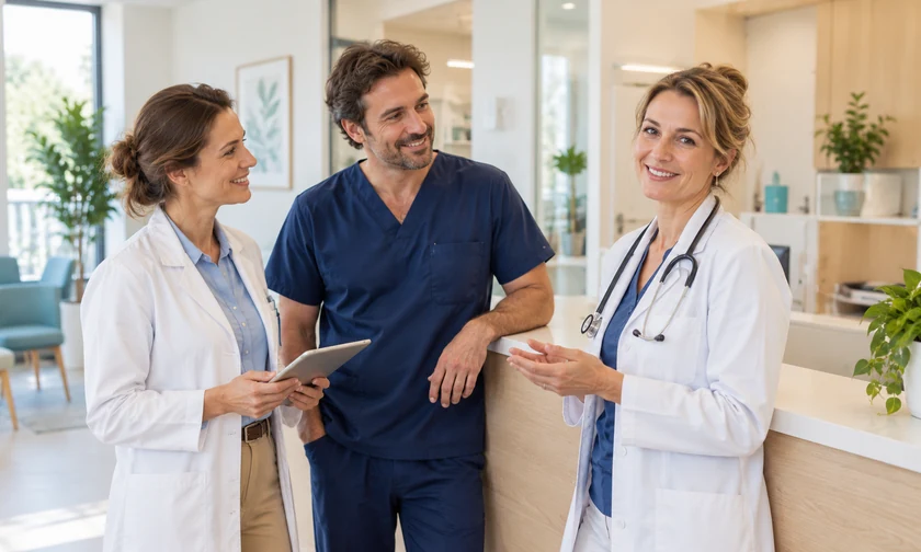 Trois professionnels dans une maison de santé