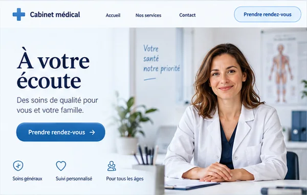 Proposition graphique d’un site vitrine pour un cabinet de santé.