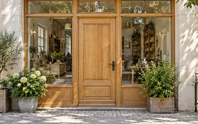 Entrée d’un local avec une porte installée