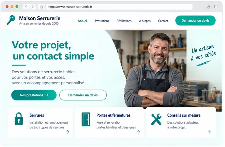 Proposition graphique du même site Maison Serrurerie après refonte