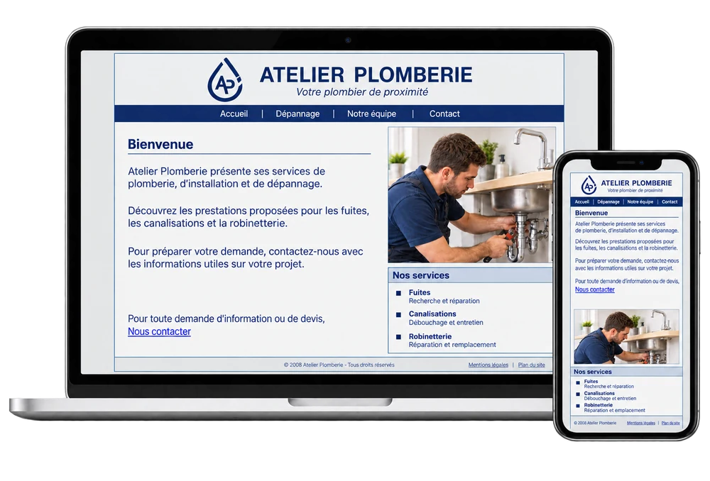 Proposition graphique d’un ancien site de plomberie, avant refonte