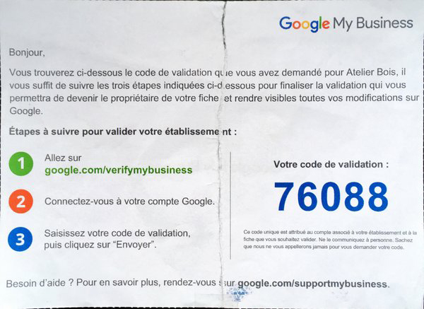 code de validation google my business