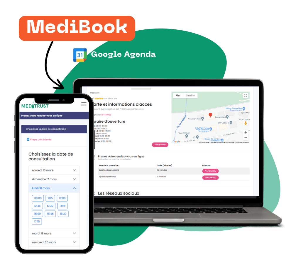 medibook agenda ecran responsive horaire calendar