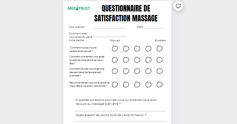 questionnaire satisfaction massage