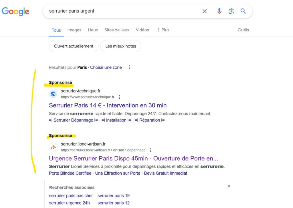 annonce haut de page google ads exemple