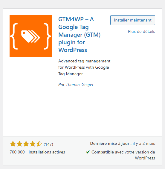 installer extension gtm4wp