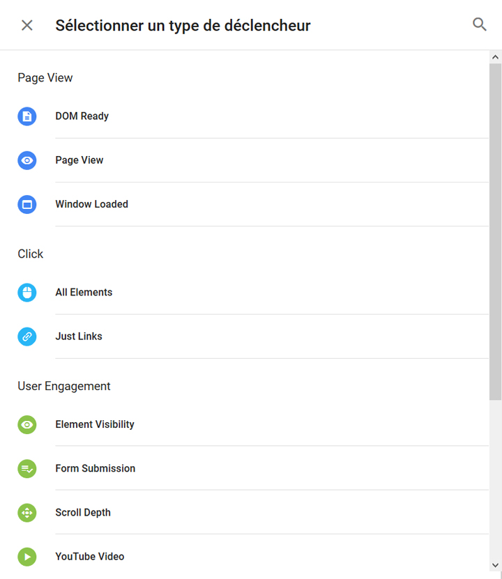 gtm type declencheur