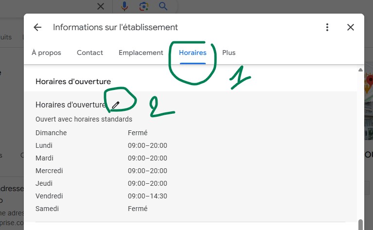 horaire ouverture fiche google