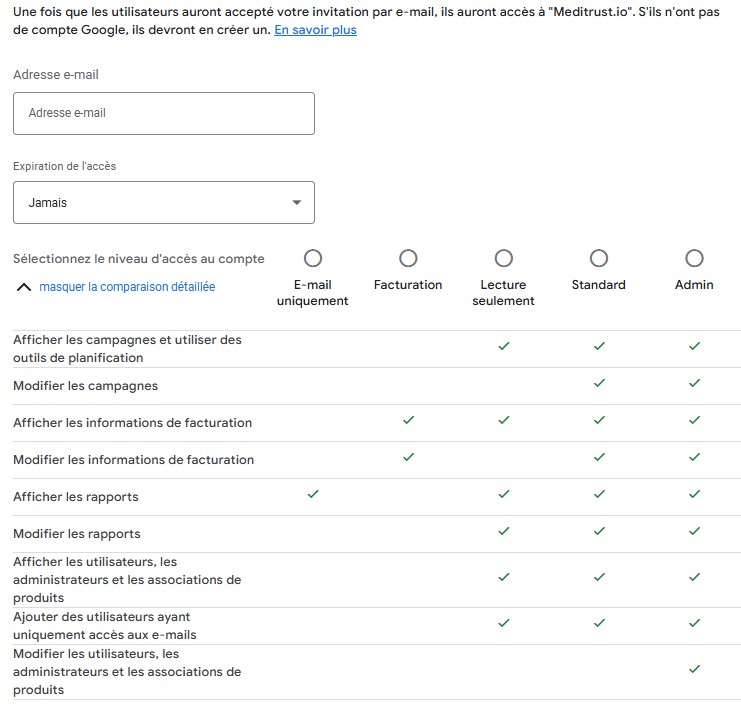 liste autorisation google ads