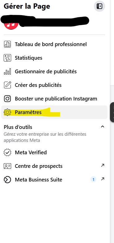 page facebook parametre