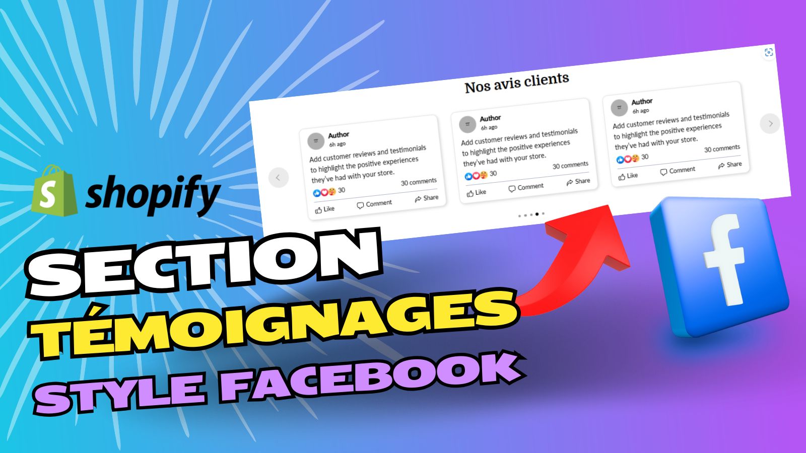 shopify section temoignages commentaire facebook