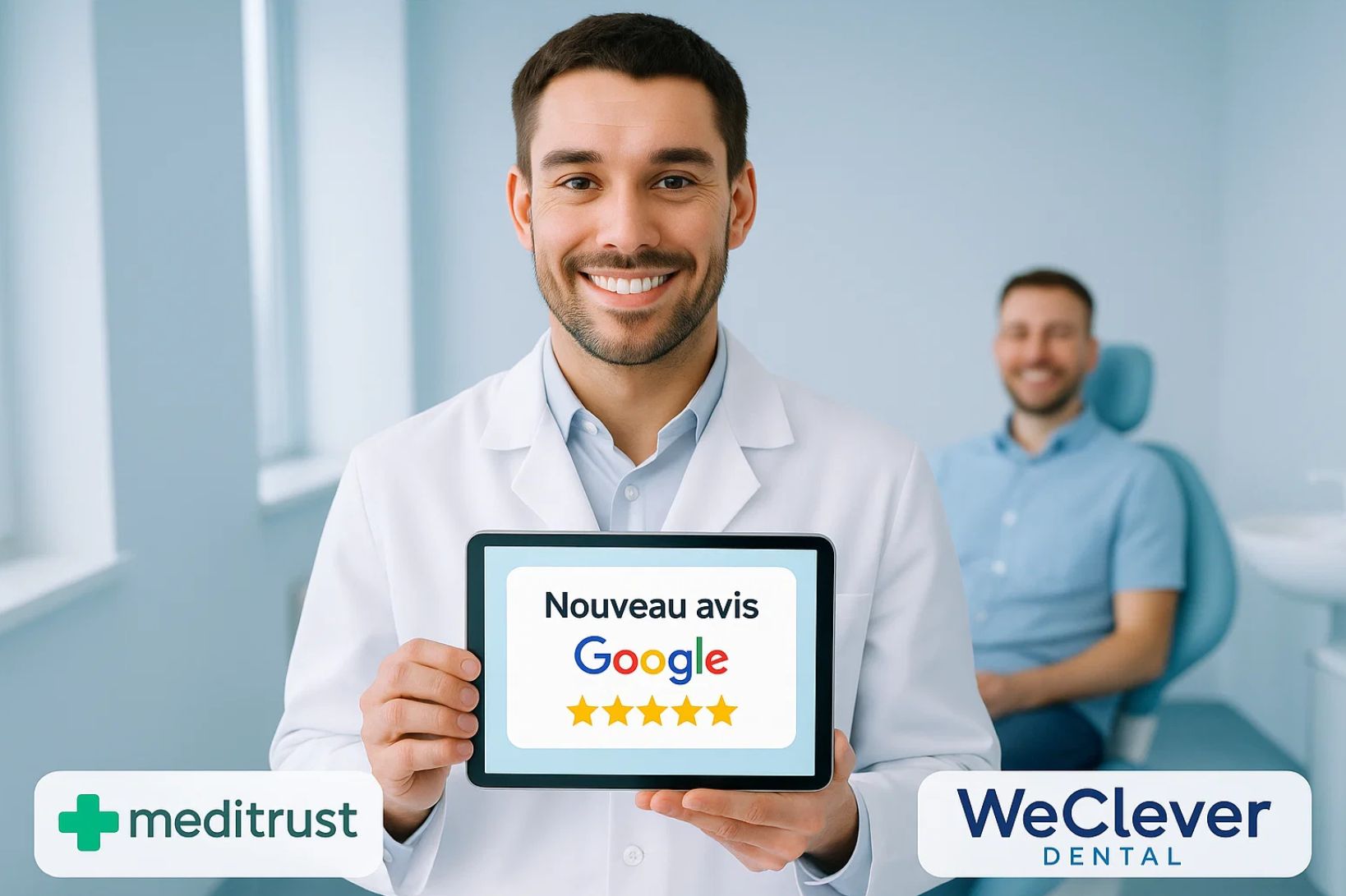 Interface Meditrust pour dentistes, avis Google automatisés via WeClever Dental