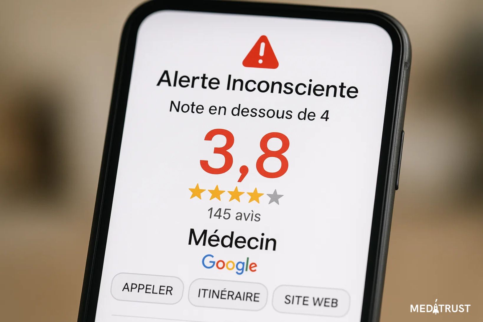 Exemple de fiche Google avec note inférieure à 4 étoiles